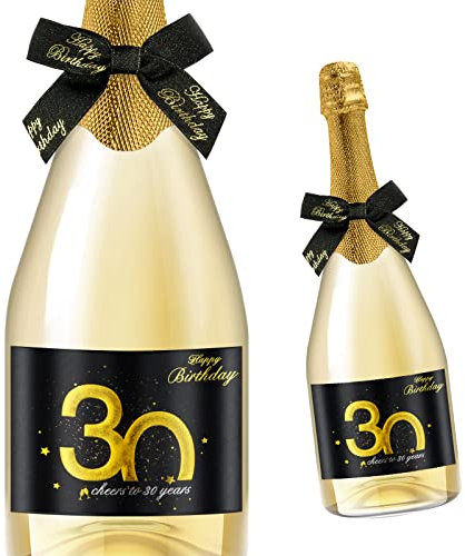 Giftota 2 Stück 30 Geburtstags-Flaschenetikett & Geschenkschleifen - Weinetiketten Personalisiert Selbstklebend für Sekt und Schaumwein - 30 Geburtstag Deko - Geburtstags-Geschenk für Männer & Frauen
