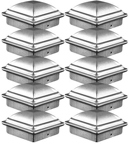 PUPAYA 10 Stück Zaunkappen, Rohrkappen aus Zinkstahl, Pyramide Quadratisch Zaunpfostenkappen Pfahl Deckel Zaunabdeckung,10X10CM