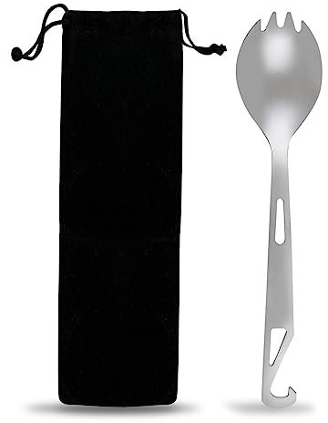 GWAWG Titanium Spork Spoon Fork with Bottle Opener Travel Camping Cutlery Sliver with a Storage Bag