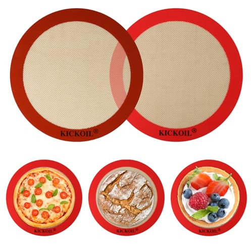 Round Silicone Baking Mats Set of 2-Silicone Mat for 9 Inch Pizza Cake Pan Air Fryer,Non-Stick Reusable Heat Resistant Baking Sheets for Bread Cookies Rolling Pie Tortilla