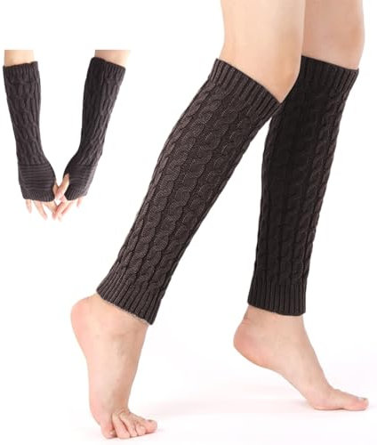 Rayson Socken Und Ärmelset Damen Frauen Winter Crochet Stricken Und Lange Armstulpen Gestrickte Winter Warme Halbfinger Lange Gestrickt Beinwärmer Legwarmers Und Handwärmer Manschetten,Dunkelgrau