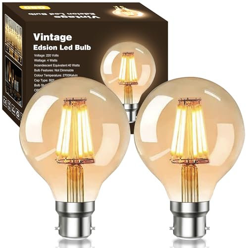 YOUDIAN Vintage Edison Bayonet Light Bulb,6W(60W Equivalent) G80 B22 LED Energy Saver Filament Bulbs Bayonet Cap,Amber Retro Style Decorative Light Bulb Warm White 2700K,220V,Pack of 2