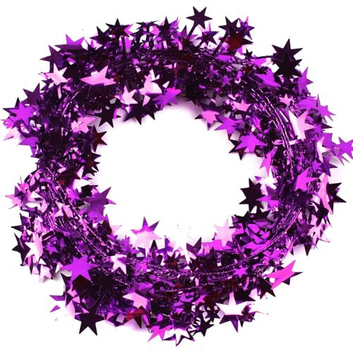Wambere 3 Stück Weihnachtsdeko Girlande Lametta Girlande 7,5m je Stück,Kleine Sterne Girlande Weihnachten Draht mit Sternen Deko,für Weihnachtsbaum Zuhause Hochzeit Party Festival Dekoration,Lila