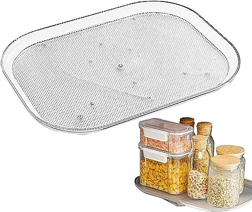 Ailovone Drehbares Gewürzregal Kühlschrank Drehteller Organizer Rechteckig Transparenter 360°Drehbarer Kühlschrank Organizer für Schrank, Tisch, Speisekammer, Fridge, Arbeitsplatte (26x35cm)