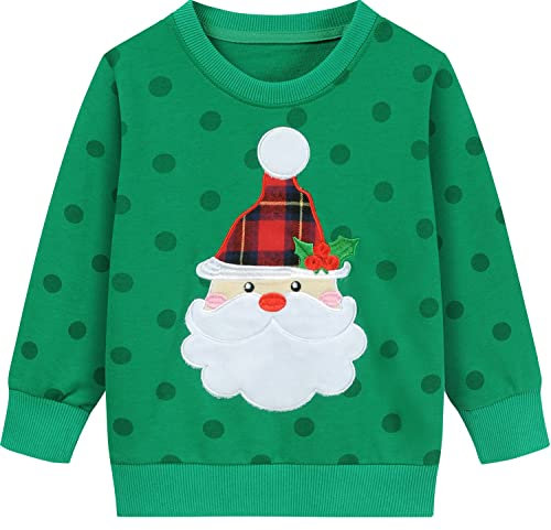 EULLA Kinder Mädchen Jungen Weihnacht Pullover Sweatshirt Weihnachtsoutfit Weihnachtspuli Baumwolle Christmas Xmas Weihnachtsmann Weihnachtskleidung Gr.122/128 7 Jahre 3# Grün Weihnachtsmann DE 122