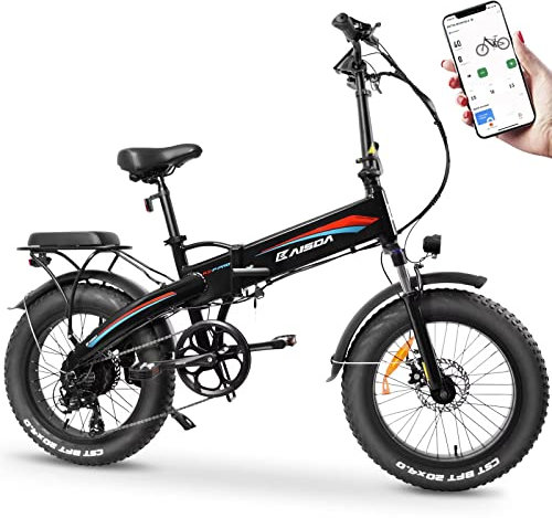 KAISDA Bicicletta Elettrica Pieghevole Ebike,Bici Elettrica 20×4.0 Fat Tire Bici Elettrica da 48V 15Ah Batteria Rimovibile,Cambio a 7 Velocità,App,Display LCD da per Ogni Terreno,Nero&Rosso