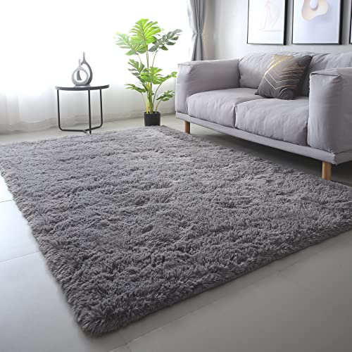 Teppich für Wohnzimmer, 22,9 x 30,5 cm, groß, weich, zottelig, grau, modern, rutschfest, für den Innenbereich, flauschiger Bodenteppich