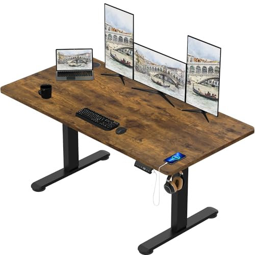 TRIUMPHKEY Höhenverstellbar Schreibtisch groß 200x80cm USB Steckdose 3 Memory-Steuerung Schreibtisch Höhenverstellbar Anti-Kollisions Höhenverstellbarer Tisch Computertisch Vintagebraun