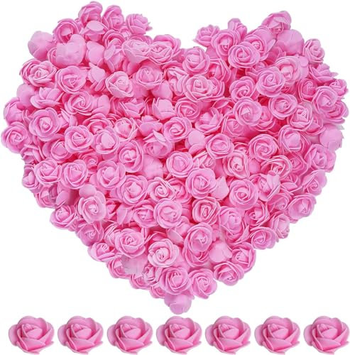 Tongcloud 100 mini rose artificiali, in schiuma, per fai da te, matrimoni, feste, bouquet di San Valentino, festival, decorazioni per la casa (rosa, 3,5 cm)