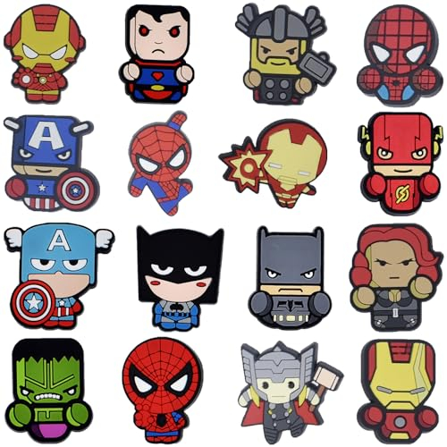 16 Stück The Avengers Schuhanstecker, Crocs Anstecker, Schuhe Charms für Kinder, Anstecker Schuhschmuck Für Schuhe DIY, Niedliche Schuhe Dekoration für Mädchen, Jungen und Erwachsene