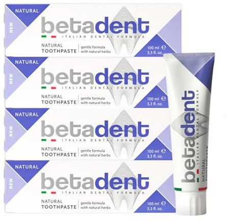 Betadent KIT 4 DENTIFRICIO NATURAL. Azione igienizzante, antiplacca, lenitiva e rinfrescante. Rinforza le gengive. Formula delicata con estratti naturali vegetali. 4x100ml