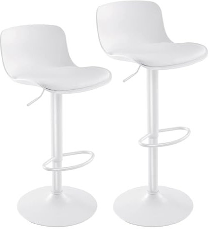 YOUNIKE Tabouret Bar Chaises Haute de Bar Assise Tabouret d'îlot Central Cuisine Siege Bar Lot de 2 Industriel Moderne Reglable Rotation Metal Pivotante Blanc
