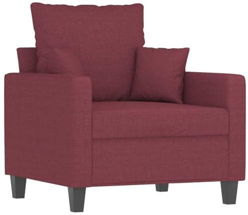 vidaXL Fauteuil, Chaise de Relaxation avec Coussin, Siège avec Accoudoirs et Dossier Rembourrés, Fauteuil TV de Salon, Moderne, Rouge Bordeaux Tissu