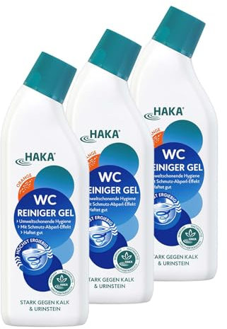 HAKA WC Reiniger Gel Orange, 3x 740 ml, extra stark gegen Kalk, Urin- & Wasserstein, langanhaltende Frische, Toilettenreiniger mit umweltfreundlicher Milchsäure