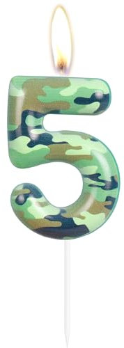 Camo 5th Birthday Candles Number 5 Candle Army ThemedTopper Cake Candles Camo Happy 5th Birthday Party Cake Decorations for Boys Birthday Hunting Party Camouflage Motif Graduation Party