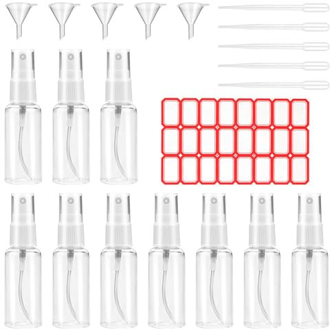 Littlegaofeithing Botella de spray vacía de 10 piezas, pulverizador de 100 ml, perfume, champú, etc., con 5 embudos, 5 goteros y 1 etiqueta
