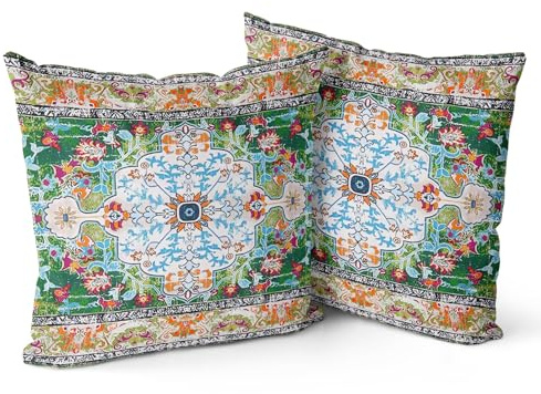 Snylcce 2er Set Boho Kissenbezüge Dekokissen 50 x 50 Samt Soft Kissenbezug Böhmischer Retro Ethno Dekorative Kissenhülle Zierkissenbezüge für Sofa Zuhause Dekoration (gepudert Böhmen)