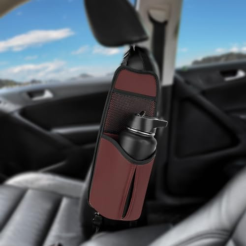 Linkidea Car Seat Side Water Bottle Organizer Compatible with Yeti Rambler Bottle 26oz/36oz, Hydro Flask 32oz/40oz, Vehicle Seat Side Storage Hanging Bag for Large Bottle Holder, Wine Red