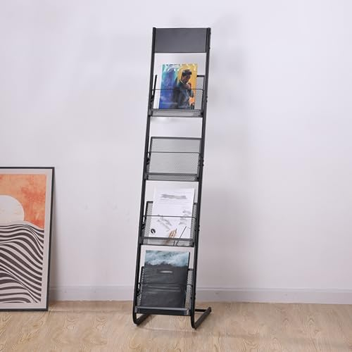 Zeitungsständer 4-stufiger Zeitschriftenständer, 143 cm Hoch, Prospekthalter, Prospektständer, Büro-Dateiordner-Mail-Organizer, Dekorative Aufbewahrungskörbe für die Lobby (Color : A)