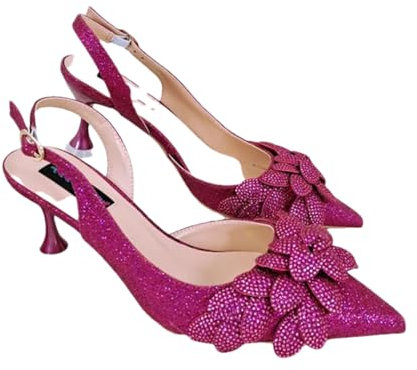 Fjnbbiot Tacones puntiagudos cómodos con diamantes de imitación para mujer africana, Un par de zapatos fucsia, 39 EU