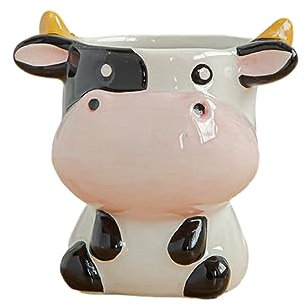 tuwiwol Innovativer Topf in Cartoon Form für Zimmerpflanzen, Verschiedene Größen erhältlich, Kleiner Keramik Blumentopf, Tier Pflanzgefäß, Kuh