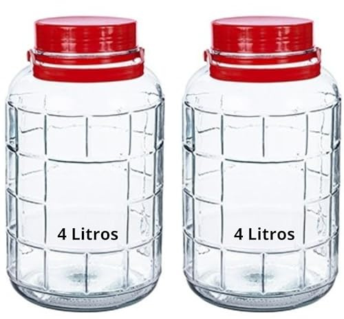 Pack 2 Botes de Cristal con Asa de 4 Litros y Doble Tapa - Garrafa Grande de Vidrio de 4 Litros - Perfecto para Alimentos Humedos y Secos, Encurtidos, Artículos - Bidón de Vidrio Resistente (2)