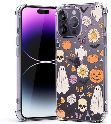 YEPO Clear Case for iPhone 14 Pro Max Halloween Kids Pumpkin, Ghost Designs Slim Bumper Girls Mobile Cover Shockproof Protective Women Bat Phone Case for iPhone 14 Pro Max 6.7
