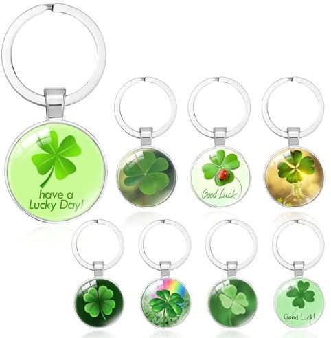 8 Pièces Porte-clés Trèfle à Quatre Porte Cle Porte Bonheur Porte Clef Trefle 4 Feuilles Femme Trèfle Porte-Clés Chanceux Keychain pour Cadeau Voiture Pendentif Décoratif pour Hommes Femmes