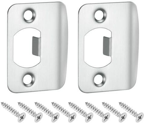 QUARKZMAN 2pcs Placa de Golpe de Puerta, Placa de Cierre de Seguridad con Kit de M4 Tornillos en Forma D de Acero Inoxidable para Refuerzo de Marco de Puerta, 57x45mm, Plateado