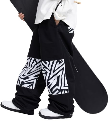 SNOWVERB Skihose für Damen und Herren, Baggy, Cargohose, Knie, reflektierende Grafik, lässige Schneehose, wasserdicht, lockere Passform, Snowboardhose