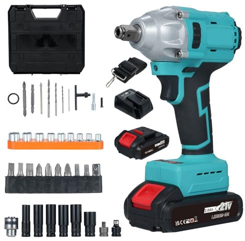 21-V-Akku-Schlagschrauber-Set, Bürstenloser Akku Schlagschrauber, 600 Nm Elektroschlüssel mit 2 Stück 1500-mAh-Akkus, Bit-Stecknüssen, Kraft-Schlagschrauber für den Einsatz im Auto und zu Hause