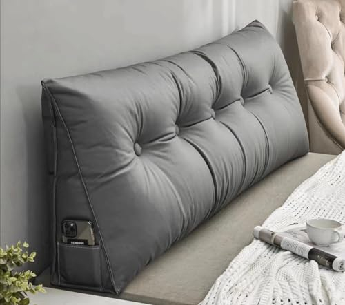 MGEMJMJ Dreieckiges Kopfteilkissen, Bett-/Sofa-keil-lesekissen, Große Bettüberwurfkissen/nachttischkissen, Großes Rückenlehnen-keilkissen Mit Abnehmbarem Bezug(Size:180x20x50cm(70x7.8x20),Color:grau)