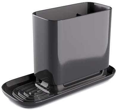 Zeal Worktop Sink Tidy Organiser, Cutlery and Utelsil Pot Drainer, Dark Grey