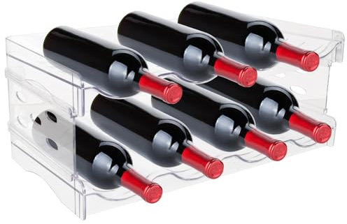 Dokeno Organizador de botellas de vino apilable de 2 niveles para frigorífico, encimera de cocina, armario u oficina - para botellas de deporte, vasos térmicos y más