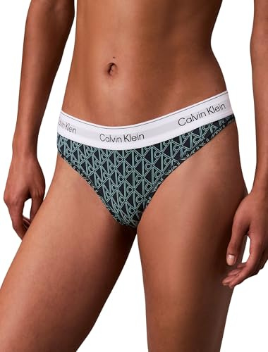 Calvin Klein Damen String Thong mit Stretch, Grün (Bijou Modern Emblem Outline+Stratif), S