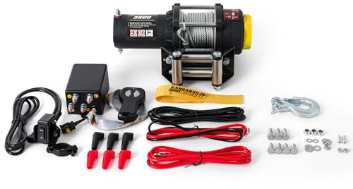 KANGAROO WINCH Elektrische Seilwinde 12V - 3500 LBS / 1587 kg Zugkraft - Ideal für ATV, Quad und Offroad Einsätze - Robuste Konstruktion - Inklusive Stahlseil und Funkfernbedienung (K3500)