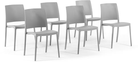 SIEDITI FUORI E DENTRO Stapelbare Stühle aus Polypropylen mit Glasfaser, wetterfeste Gartenstühle für außen oder innen, robust und pflegeleicht, modernes Design – Maria (6 Stühle, Hellgrau) | Maria Stühle für Garten, Terrasse, Küche, Esszimmer. Leicht zu reinigen, keine Montage und stapelbar. Minimales Design