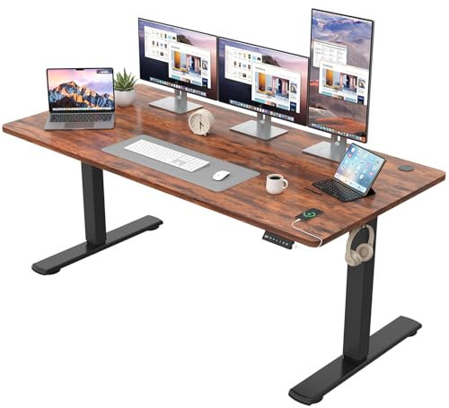 JUMMICO Höhenverstellbarer Schreibtisch KOMPLETTE TISCHPLATTE Elektrischer Schreibtisch Höhenverstellbar mit Memory-Funktion Steh-Sitz Tisch Computertisch 160 x 60 cm Braun