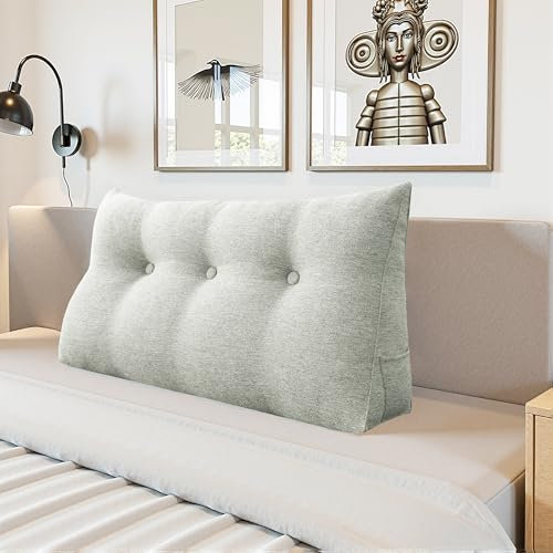 LELEFIDO Coussin de Lecture – Coussin Canapé Triangulaire avec Housse Amovible, Support de Dossier et de Dos, Idéal pour Lit et Salon, Confort Doux, 60 cm, Blanc