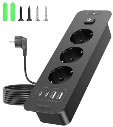 Vipwell Unterputz Steckdose mit USB,Tischsteckdose Versenkbar mit 3 Fach 4 USB (2 USB C PD 20W),Einbau Steckdosenleiste für Desktop,Schrank, Zuhause und Büro (Schwarz)