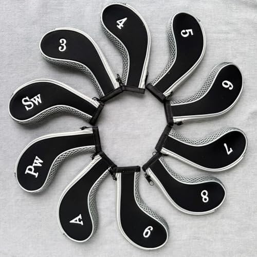 Golf Iron Headcovers Golf Club Head Cover Iron Wedge Head Protector with Zip and Embroidered Numbers (Black/Gray)