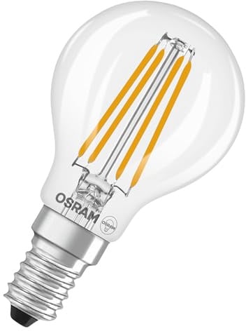 Osram LED-Lampe Star Miniballform P40 Filament, 2700 K warmweiß, 3,4 W, E14, klar, 470 lm, 15.000h, für Tisch- und Pendelleuchten, Akzentlicht