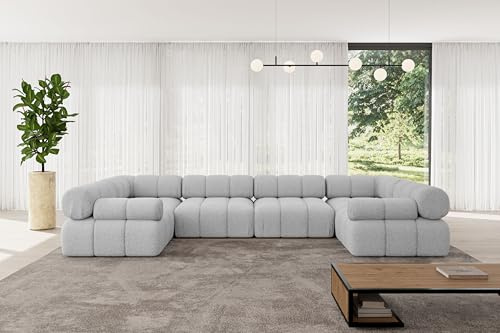 ALTDECOR Modulares Sofa Ecksofa in U-Form Corner modular Sofa Eckcouch Couch Wohnlandschaft Cauchsofa Polstersofa Birno-U2-380x190x70 cm Hellgrau