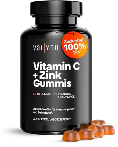 VALYOU Vitamin C + Zink Gummis - 60 Stück für 2 Monate - Orangen-Geschmack | Zuckerfrei & laborgeprüft - 80mg Vitamin C + 2,5mg Zink pro Tagesdosis - Für Immunsystem & Zellschutz - Made in Germany