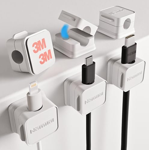 [6 Stück] NemiTal Kabelhalter Kabelclips, starker Kleber, Magnetische Kabelmanagement selbstklebend, Anpassbar, Cable Holder, Organizer für Schreibtisch in Weiß, Kabelhalter für HDMI, Ladekabel