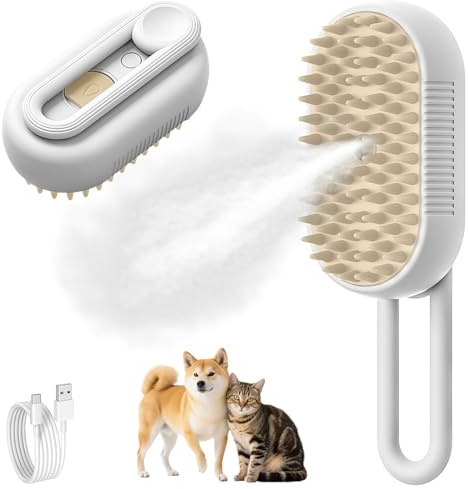 Fancysky Dampfbürste für Hunde, Katzenbürste mit Dampf Silikon | Katzenbürste Kurzhaar mit Klappbarer Griff mit Wassertank, Massage, Pflege Und Haarentfernung, für Katzen und Hunde (Weißer)
