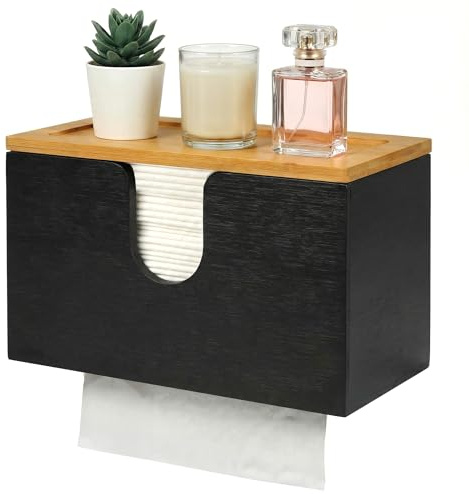 DTLLCZP Distributeur de Serviettes en Papier en Bambou - Support Mural ou de Table - 27,5 x 16 x 13 cm avec Couvercle magnétique - pour Pliées en V/C/Z, Cuisine, Salle De Bain, Noir