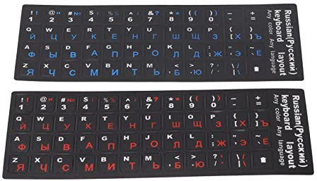 ERYUE Russian Alphabet Keyboard Stickers Durable Easy to Use for Laptops 10-17 Inch Keyboards (1 Blue 1 Red)