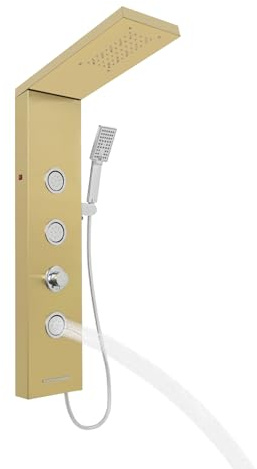 Duschsäule für Badezimmer Golden Duschsäule mit LED-Regen, Handbrause & Massage-Jets – wandmontiert, 1,5 m Schlauch, G1/2“ Anschluss, spa-feeling für zuhause Ganzkörper-Duschvorrichtung