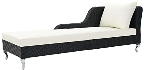 Mandloder Sonnenliege Schwarz mit Cremeweißer Auflage, wetterfestes PE-Rattan, pulverbeschichteter Stahlrahmen Gartenliege, Terrassenliege Chaiselongue Relaxliege für Outdoor, 210x75x78 cm Liegestuhl
